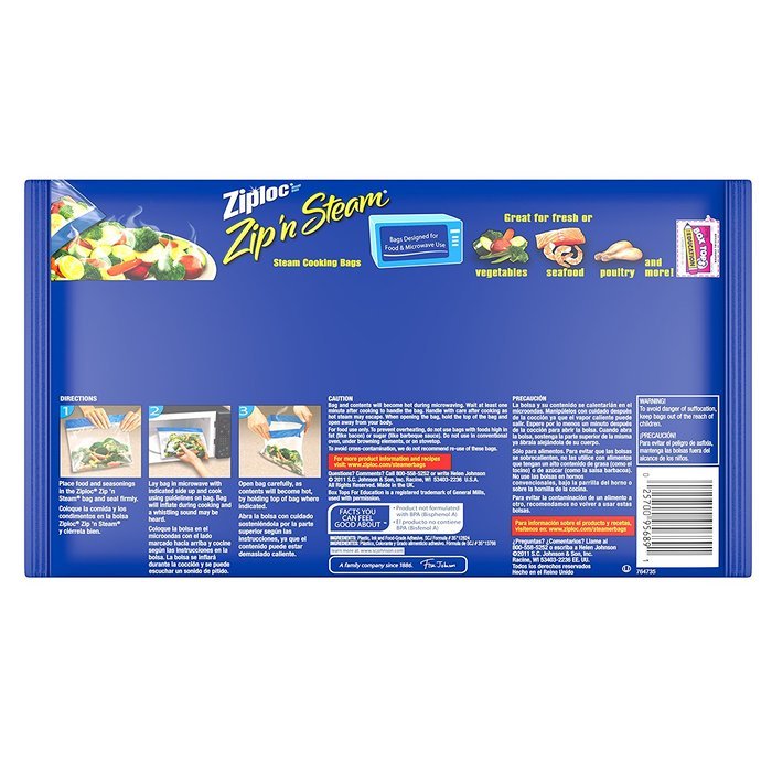 Ziploc Zip'n'Steam Microwave Cooking Bags, Medium - 10 bags N3