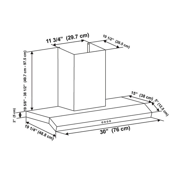 Ancona Rectangle Front Dip Stainless Steel 600 CFM Wall Mount Range Hood, 30-Inch N7