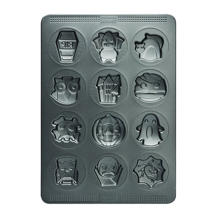 Sweet Creations 04859 12-Cup Halloween Non-Stick Cookie Mold, Gray