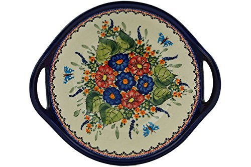Polish Pottery Bowl with Handles 12-inch Spring Splendor UNIKAT N3