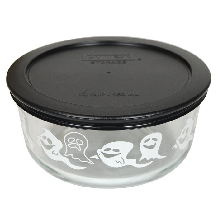 Pyrex 7201 4 Cup Ghost Glass Bowl and 7201-PC Black Lid