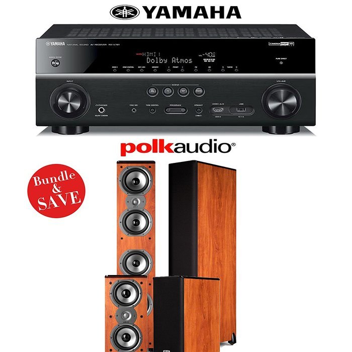 Yamaha RX-V781BL 7.2-Channel 4K A/V Receiver + Polk Audio TSi 500 + Polk Audio TSi 200 - 4.0 Home Theater Package...