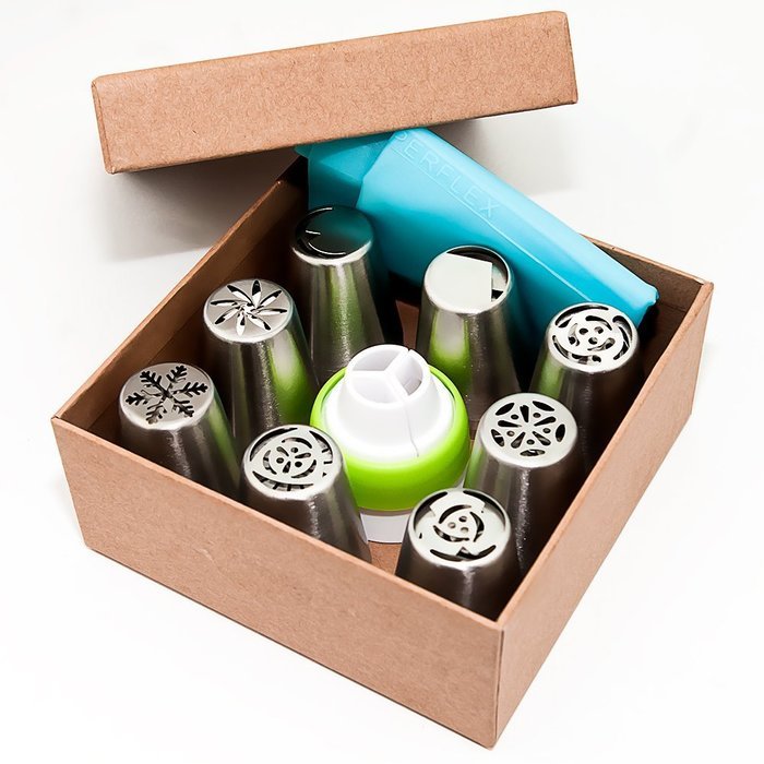 Russian Piping Tips Set - Cake Decorating Kit - Professional Tri Color Coupler And Reusable Silicone Pastry Bag... N6
