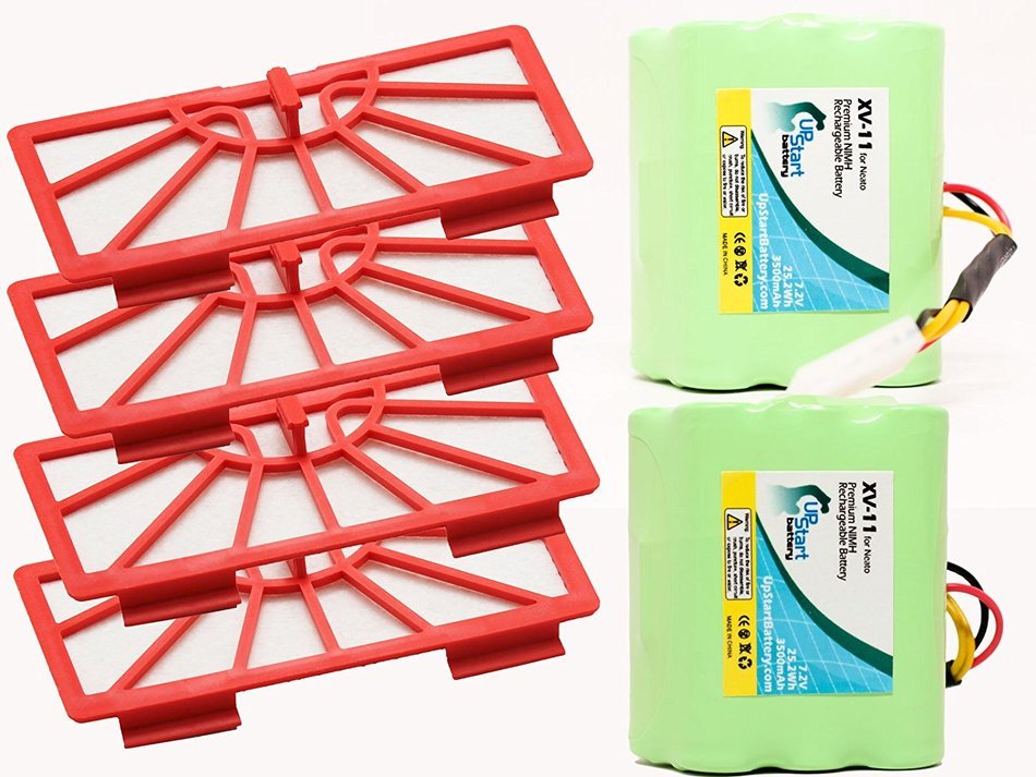2-Pack Neato XV-12 Battery and Filters - Kit Includes 2 Neato Battery and 4 Filters (3500mAh, 7.2V, NI-MH)