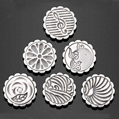 Y&XL&H 7Pcs/lot Hand pressing 50g Round Moon Cake Mold Belt 6 Stamps Cookie Cutter Pastry Moon Cake Molds N2