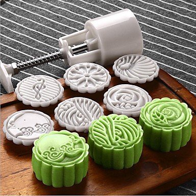 Y&XL&H 7Pcs/lot Hand pressing 50g Round Moon Cake Mold Belt 6 Stamps Cookie Cutter Pastry Moon Cake Molds N3