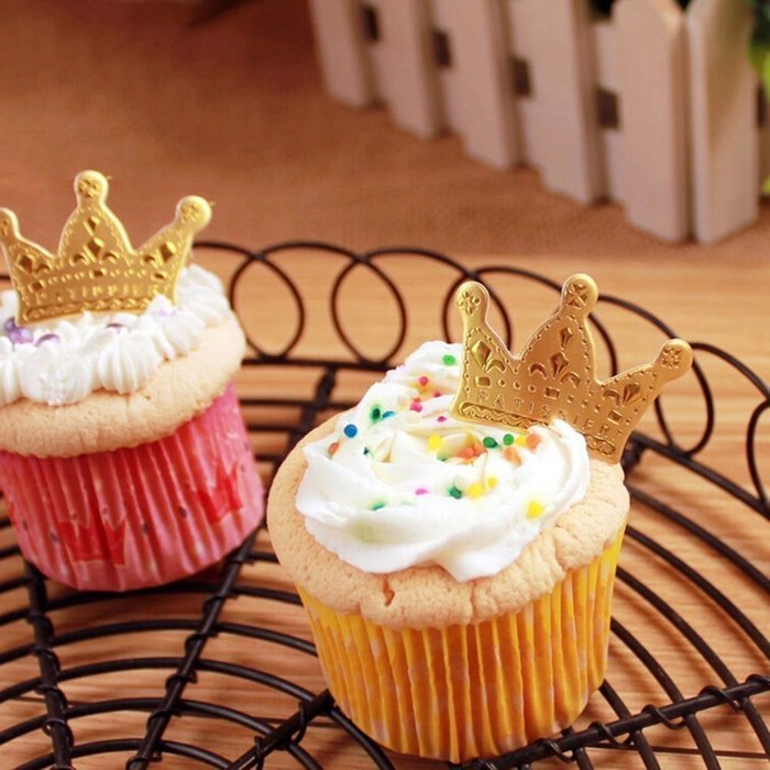 uhoMEY(TM) 50pcs Gold Crown Cupcake Toppers,Wedding Picks N4