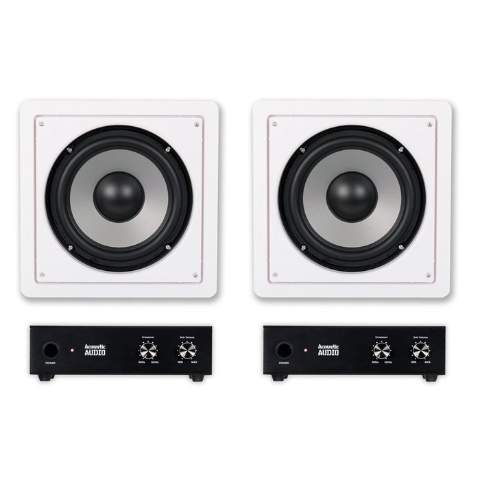 2 Acoustic Audio CS-IW8SUB 8" Home In-Wall Subwoofers and 2 Amplifiers Home Theater 500W CS-IW8SUBA-2S