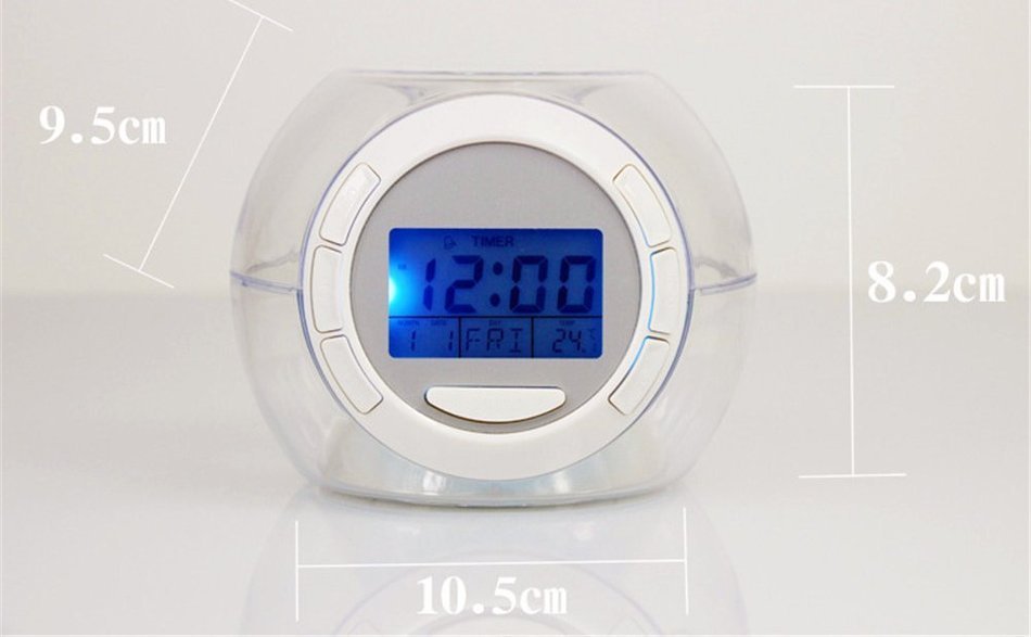 Surborder Shop Colorful Glowing 7 Led Colors Changing Digital Alarm Clock with Time & Date & Temperature Display N4