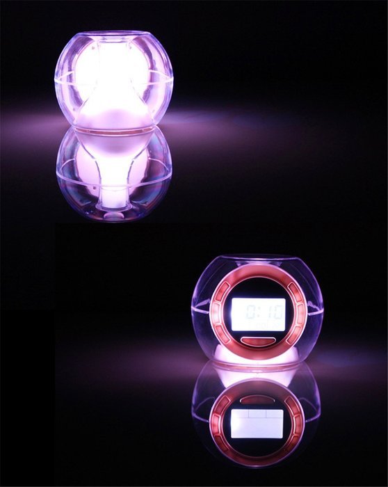 Surborder Shop Colorful Glowing 7 Led Colors Changing Digital Alarm Clock with Time & Date & Temperature Display N6
