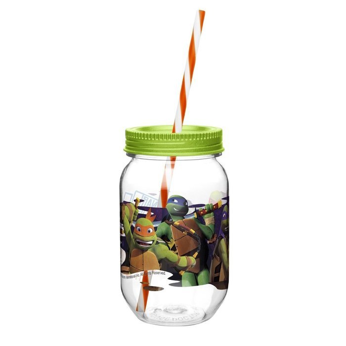 Zak! Designs Tritan Mason Jar Tumbler with Screw-on Lid and Straw featuring Teenage Mutant Ninja Turtles Graphics...