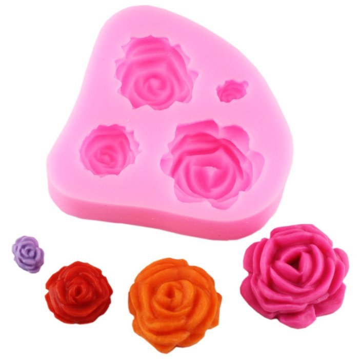 4 Size Roses Flower Silicone Fimo Chocolate Sugarcraft Fondant Molds N7