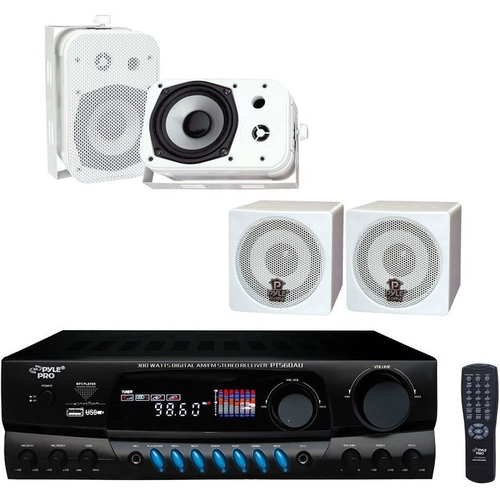 Pyle Stereo Receiver and Speaker Package - PT560AU - 300 Watts Digital AM/FM/USB Stereo Receiver Amplifier - PCB3WT...