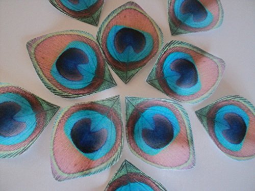 12 Edible Peacock Feathers Pre-cut 2.5" Edible Feathers Decor Eyes Teal Blue Green - Perfect for Wedding Cakes... N6