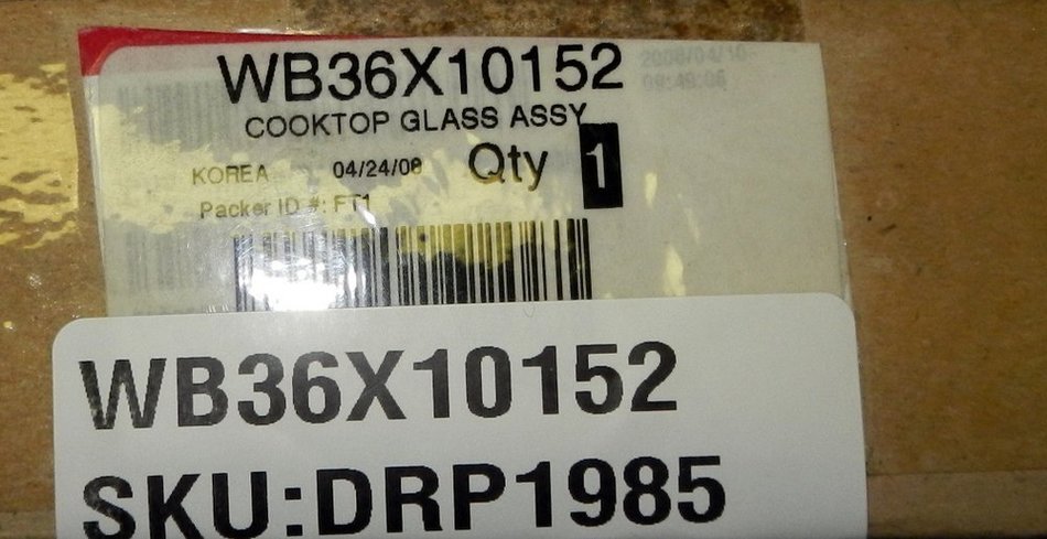 GE Part Number WB36X10152 COOKTOP GLASS ASSY (BLACK)