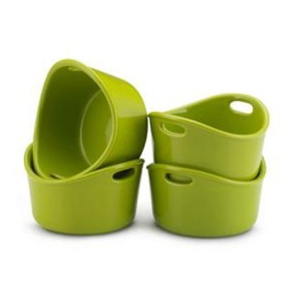 Rachael Ray 55227 Stoneware, Bubble and Brown Singles 4-Piece Set of 10-Ounce Ramekins, Green