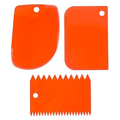 Sher (Random color)1set New 3x Plastic Dough Fondant Scraper Cake Decorating Plain Smooth Jagged Clear bowls Tool N2