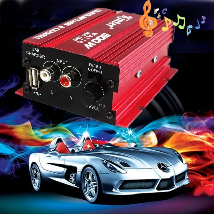 ELEGIANT 500W Mini Hi-Fi 2CH Amplifier Booster Radio MP3 Stereo with Power Cable for Car Motorcycle Home N7