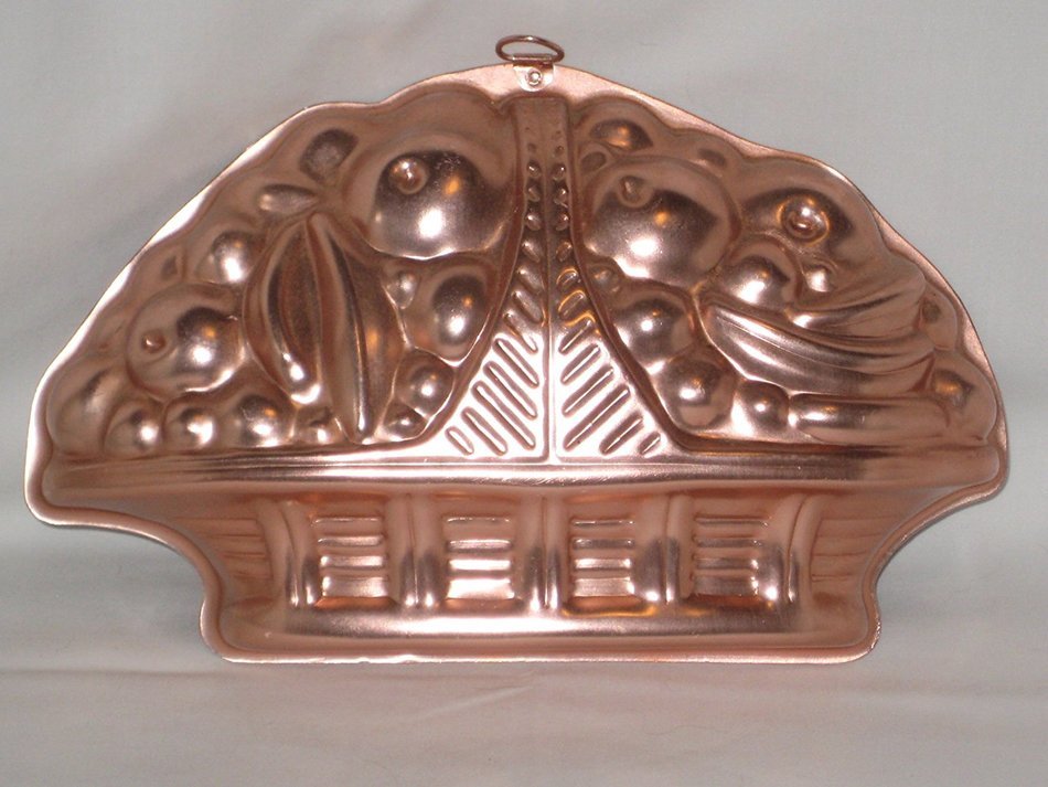 Vintage Coppertone Aluminum Basket Of Fruit Jell-O Mold Cake Baking Pan N2