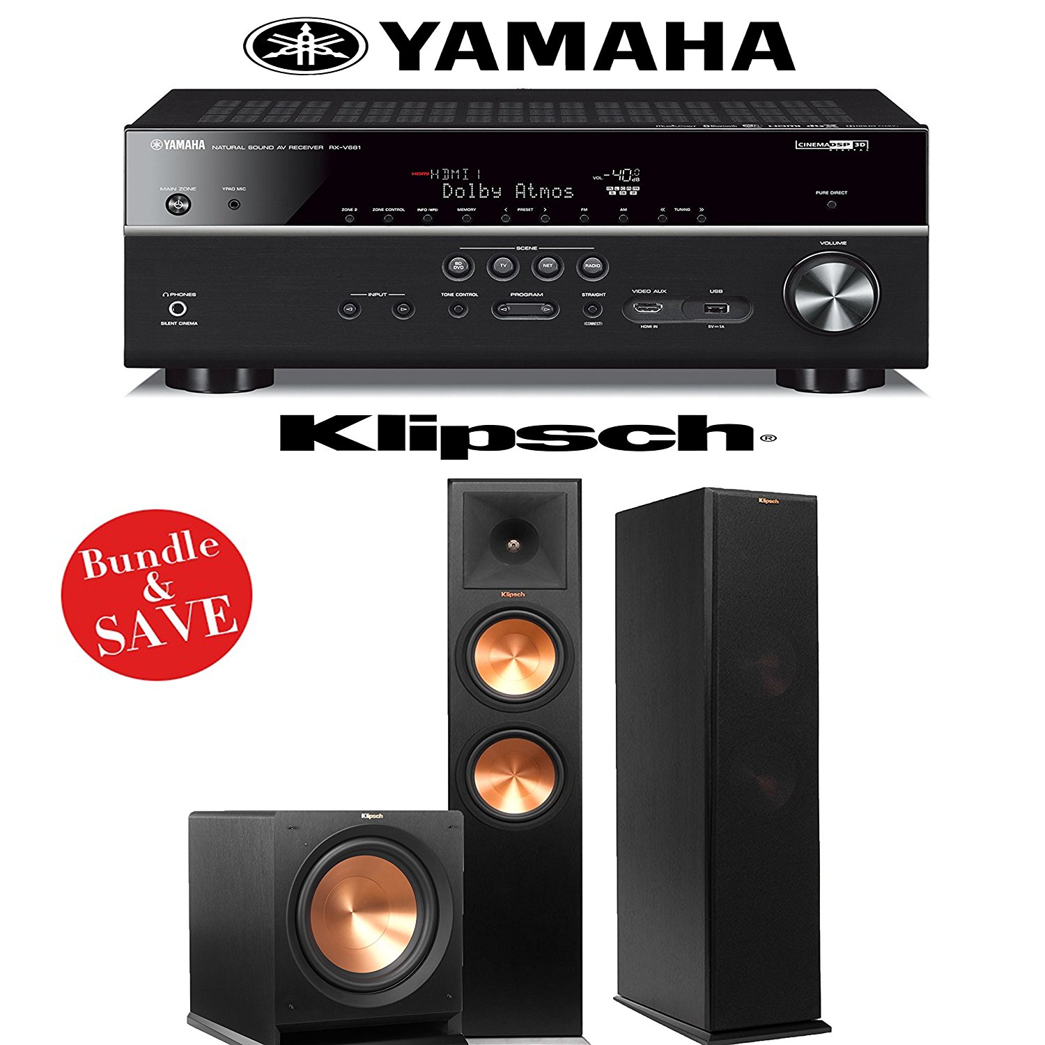 Yamaha RXV681BL 7.2Channel 4K Network A/V Receiver + Klipsch RP280F