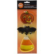 Wilton 2308-5083 Trick or Treat Cookie Cutter Set and Wilton Bat Candy Corn Pumpkin Metal Cookie Cutter Set N3