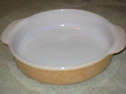 Vintage Anchor Hocking Fire-King Peach Luster 8 1/2 Inch Round Glass Cake Pan Baking Dish w/ Handles