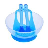 3pcs/set, Safety Baby Feeding Dishes Bright Color Babies Bowl with Suction Cup Assist Temperature Sensing Spoon N3