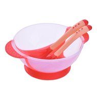 3pcs/set, Safety Baby Feeding Dishes Bright Color Babies Bowl with Suction Cup Assist Temperature Sensing Spoon N4