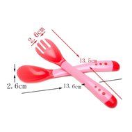3pcs/set, Safety Baby Feeding Dishes Bright Color Babies Bowl with Suction Cup Assist Temperature Sensing Spoon N5