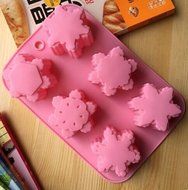 Drhob 1pc 6 Cavity Snowflake Silicone Fondant Cake Mold( Color: Pink )