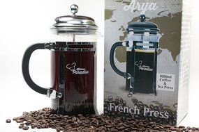 #1 French Press &ndash; Free Recipe E-BOOK - 8 cup/4 mug 34oz. Press for Coffee &amp; Tea, Chrome Finish Frame and Lid,... N3