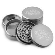 Royale Grinder 4 Piece, 2.5 Inch Herb Grinder with Pollen Catcher and Pollen Press ,Gray N5