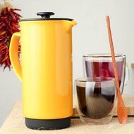 Ceramic French Press Coffee Press + Bonus Wooden Spoon (Carrot, 32 oz) N10