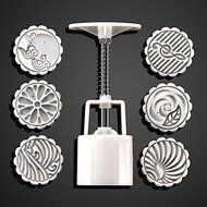 Y&amp;XL&amp;H 7Pcs/lot Hand pressing 50g Round Moon Cake Mold Belt 6 Stamps Cookie Cutter Pastry Moon Cake Molds N4