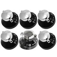 Diplomat Gas Hob Oven Cooker Control Knobs (Black / Silver, Pack of 6)