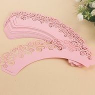 24pcs Vine Filigree Fence Cupcake Wrappers Wrap Cases 4 Wedding Birthday Christmas Xmas Party Pink N6
