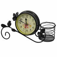 Personality Modern Stylish Metal Art Desk Table Clock With Brush Pot Pen Pencil Holder Black N5