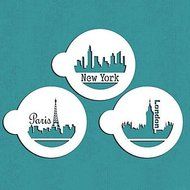 Y&amp;XL&amp;H Paris, London, New York Skylines Cookie Stencil Set,Stencils Decorations for Cakes,Cake Craft Stencils,