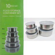 10 Pcs Steel Metal Food Storage Saver Containers Mixing Bowl Cookware Set New ! N3