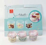 Bormioli Rocco: "Cake &amp; Co." Jars, "Fido" Line, Three Colours (Green, Pink, Yellow) 6.76 Fluid Ounces (200ml)... N3