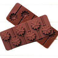 Wocuz 4-capacity Heart Star Flower Round Shape Silicone Lollipop Making Mold with Sticks (flower) N3