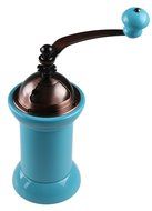 Premium Blue Wood and Metal Manual Coffee Bean Grinder with Screw-In Grounds Container N4