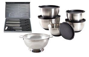 PriorityChef 5 Piece Mixing Bowl Set, Colander, and 6 Piece Knife Set, Ideal Gift for Birthdays, Weddings, and...
