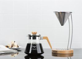 Osaka Pour-Over Coffee Dripper with Wood Stand - Full Brewing Set for a Homemade Pourover. &quot;Lake Mashu&quot; (Natrual) N4