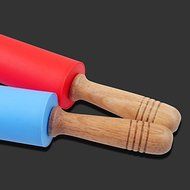 Sher 10'' Silicone Rolling Pin Dia.5.3cm x L 48cm Food Safe Silicone Material and Wooden Handle Random Colors