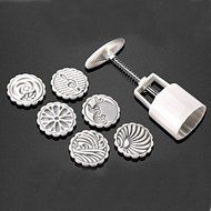 Y&amp;XL&amp;H 7Pcs/lot Hand pressing 50g Round Moon Cake Mold Belt 6 Stamps Cookie Cutter Pastry Moon Cake Molds N6