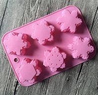 Drhob 1pc 6 Cavity Snowflake Silicone Fondant Cake Mold( Color: Pink ) N2