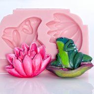 Frog and Lily Pad Flower Flexible Silicone Mold, Fondant, Candy, Chocolate, Food Safe, Polymer Clay, Resin Mold...