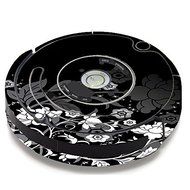Skin Decal Vinyl Wrap For IRobot Roomba 650 655 Vacuum / Black Floral Pattern