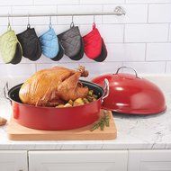 Tabletops Unlimited&reg; High Dome Nonstick Steel Roaster with Roasting Rack in Red N2